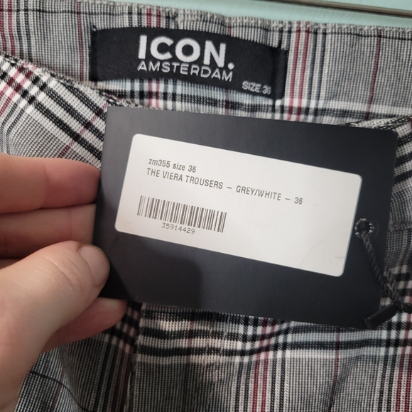 Icon Amsterdam Viera Men's Plaid Stretch Side Stripe Torusers Size 36 NWT - Picture 2 of 2